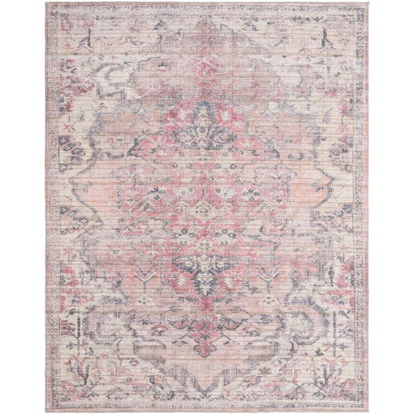 Nostalgia Meknes Beige Pink 8 ft. x 10 ft. Machine Washable Area Rug