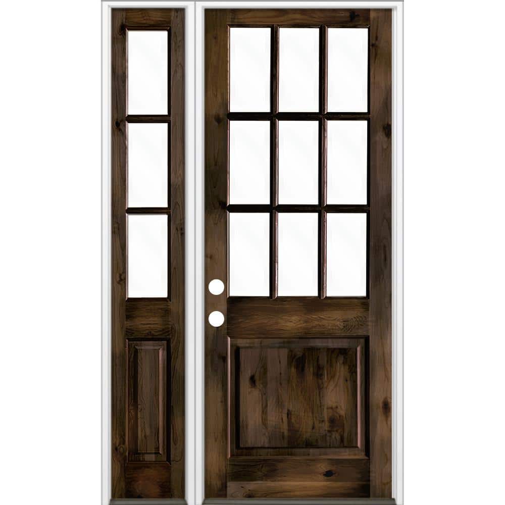 50 in. x 96 in. Alder 2 Panel Right-Hand/Inswing Clear Glass Black Stain Wood Prehung Front Door w/Left Sidelite price history on PriceWatchPro