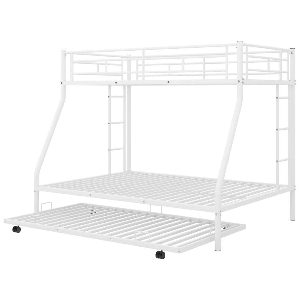 White Steel Frame Twin Over Full Bunk Bed, Two-Side Ladders, with Twin Size Trundle -  ANBAZAR, WKX37-WT