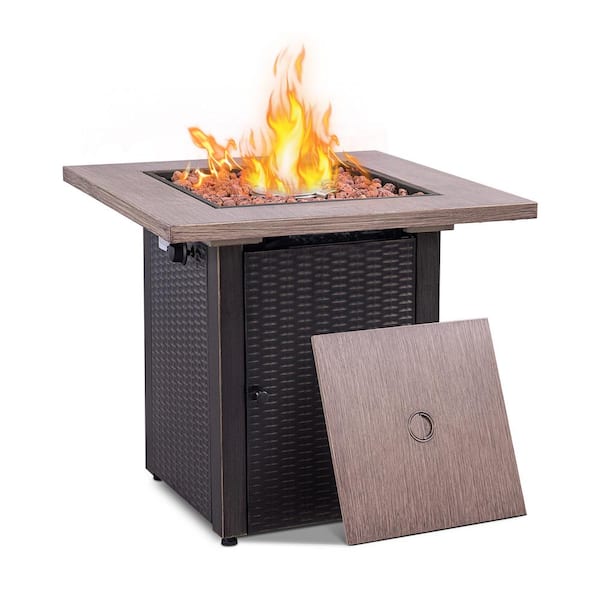 Gold Black 50 000 Btu Fire Pit Table, Propane Gas Fire Pit Table With Lid