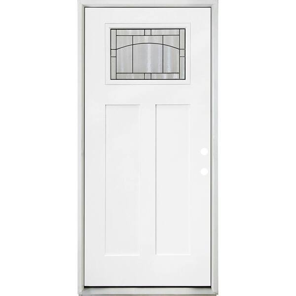 Steves & Sons Legacy Knox 36 in. x 80 in. Left-Hand/Inswing Toplite 1/4 Decorative Glass White Primed Fiberglass Prehung Front Door