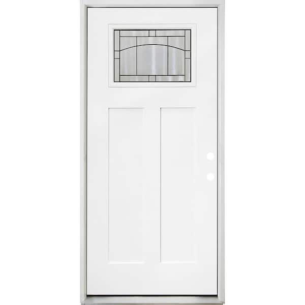 Legacy 34in. x 80in. 1/4-Toplite Knox Decorative Glass LHIS Primed Unfinished Fiberglass Prehung Front Door w/4 in. Jamb