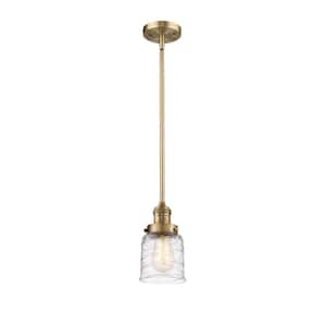 Bell 1-Light Brushed Brass Bowl Pendant Light with Deco Swirl Glass Shade