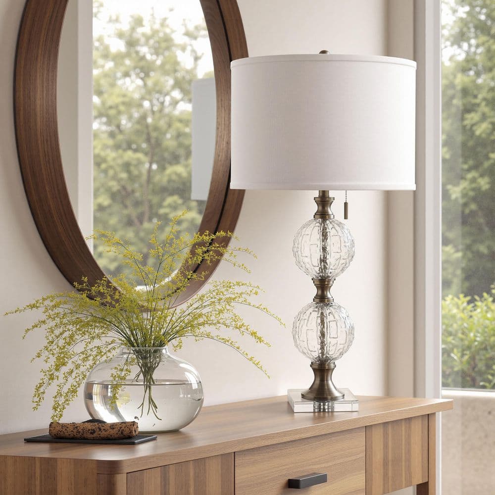 33.5 in. Subal Gold Luxury Table Lamp for Living Room with White Linen Shade price history on PriceWatchPro