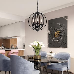 3-Light Black Modern Globe Candlestick Hanging Chandelier Lighting Fixture for Kitchen Island