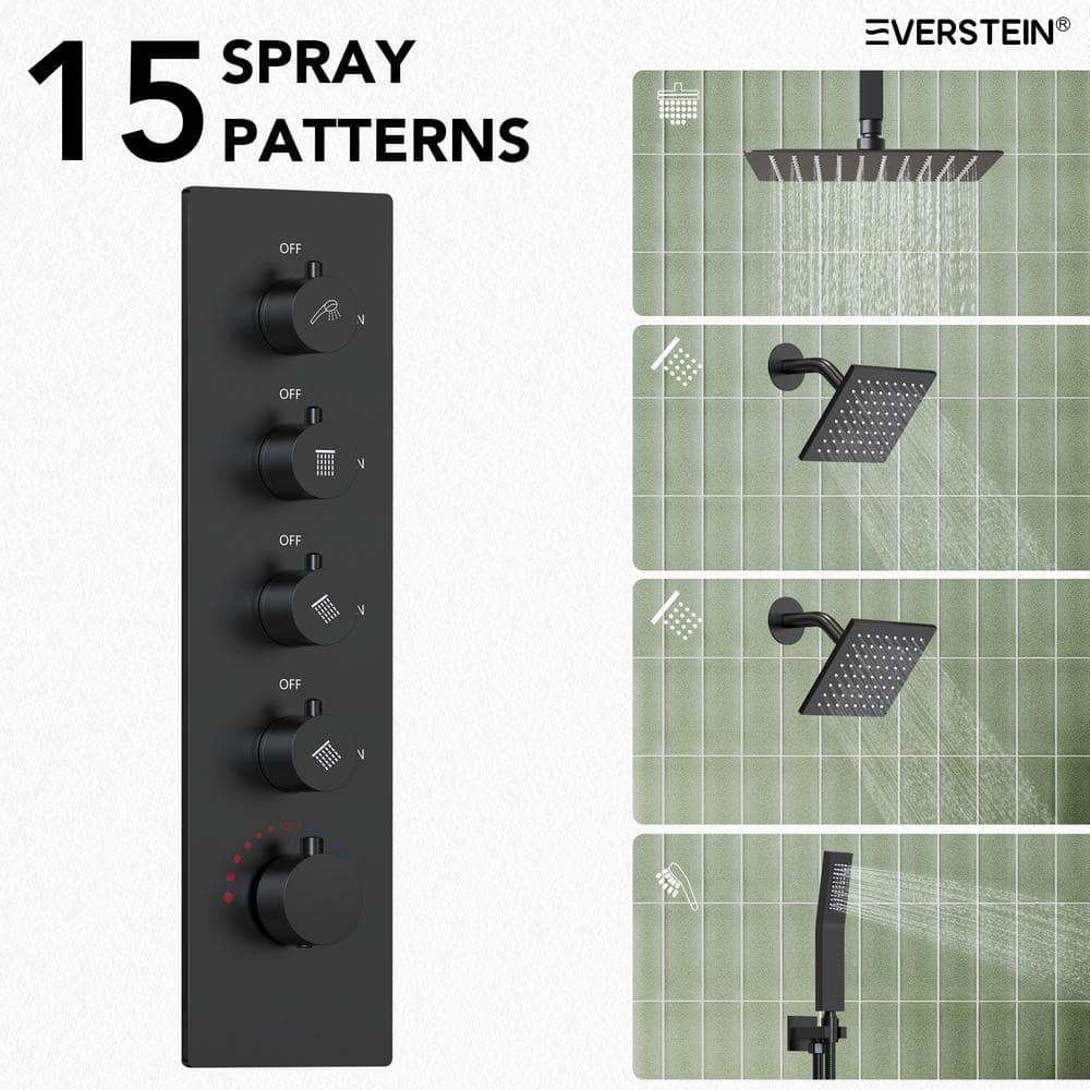 Matte Black 16" Stainless Steel Multi-Head Shower System