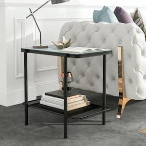 Mount Olive 23.88 in. H Black and White Rectangle Faux Marble End Table with Open Shelf