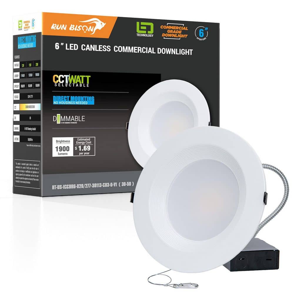 6-Inch White Aluminum LED Commercial Downlight with Adjustable Wattage