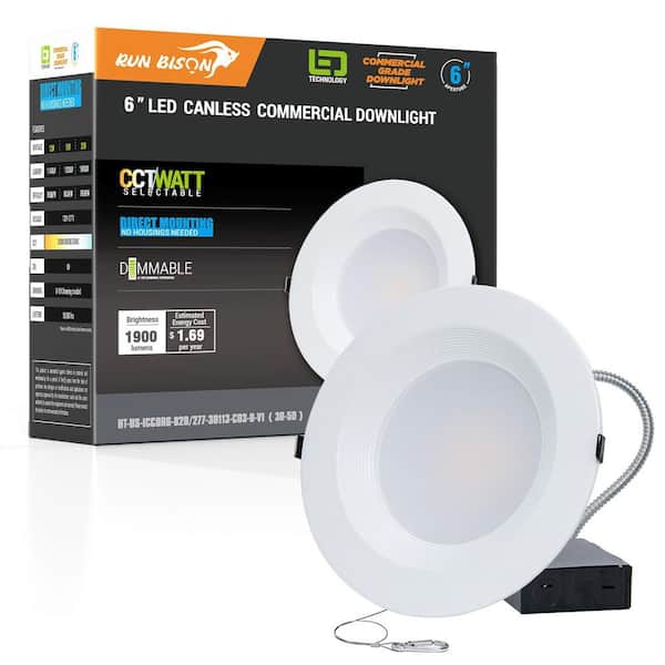 RUN BISON 6in. CCT and Wattage Selectable New Construction or Remodel IC Rated Integrated LED Commercial Downlight