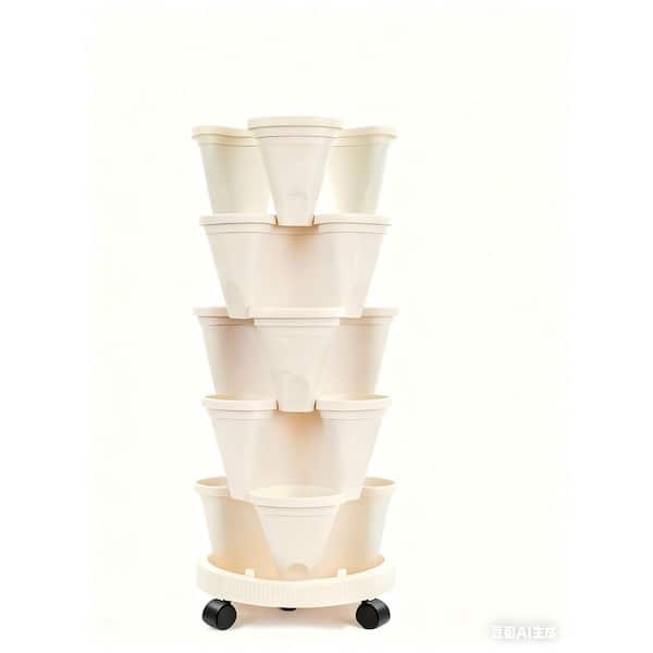 5-Tier 16-Pot Plastic Stackable Vertical Garden Planter with Wheels for Flowers, Herbs, and Vegetables
