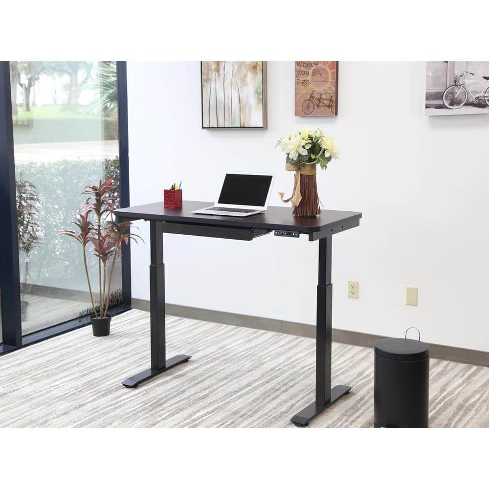 Gray Adjustable Height Desk with Drawer and USB Port
