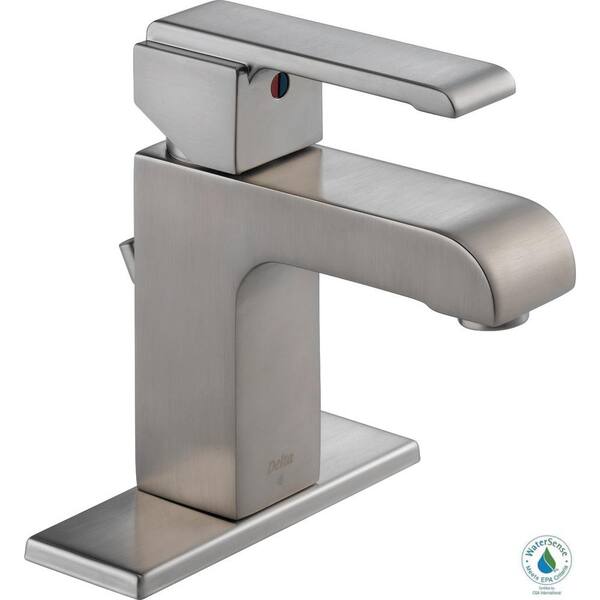 Delta Ara Single Hole Single-Handle Bathroom Faucet with Metal Drain Assembly and Channel Spout in Stainless
