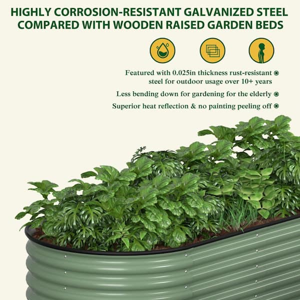 Olive Green Galvanized Steel Raised Garden Bed 9-in-1 Planter Box Outdoor, 96 in. L x 24 in. W x 17 in. H