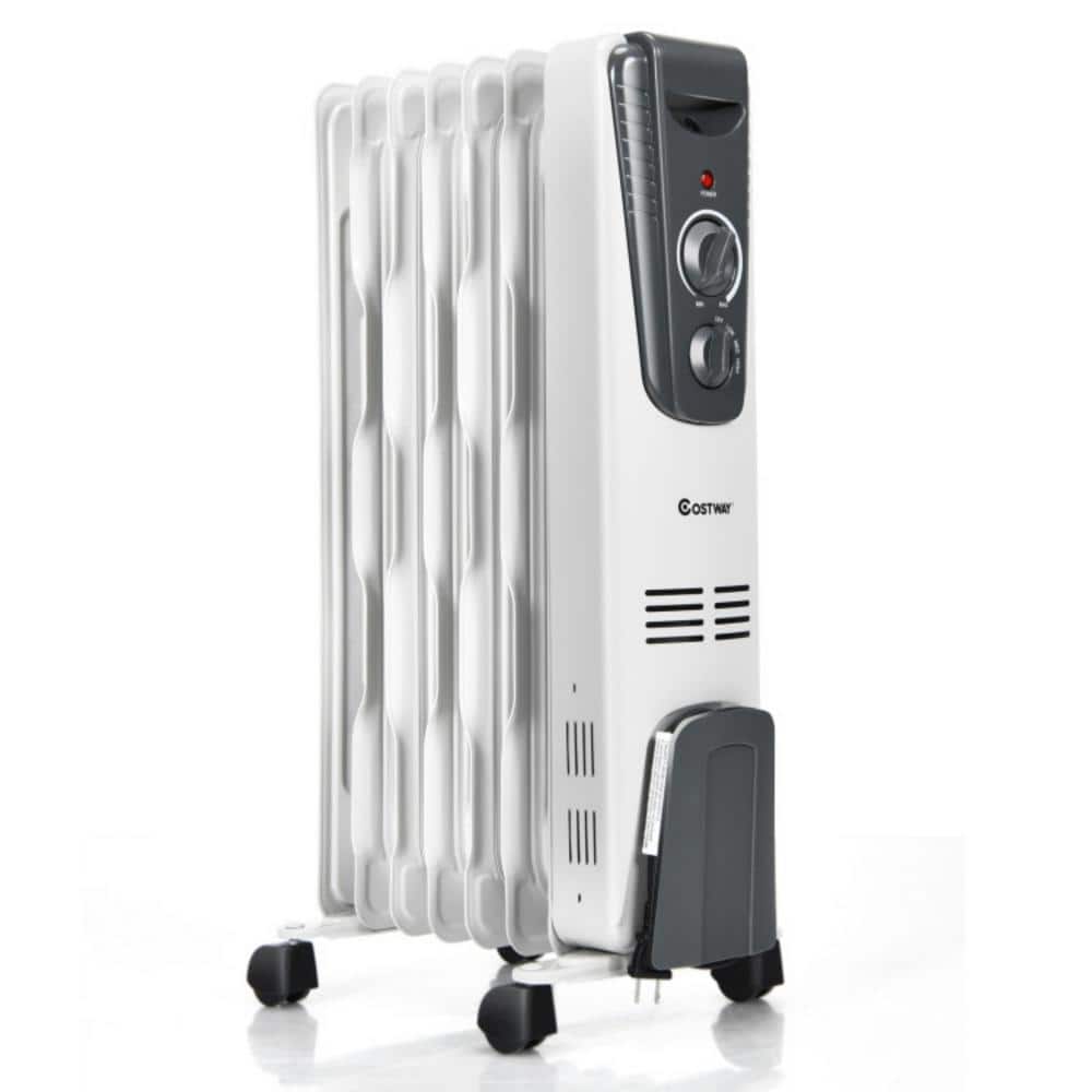 White 1500W Oil-Filled Radiator Heater with Thermostat and Auto Shut-off