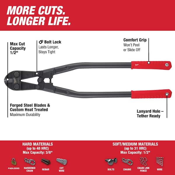 30 in. Bolt Cutter with 1/2 in. Max Cut Capacity W/ 18 in. Bolt Cutter with 3/8 in. Maximum Cut Capacity