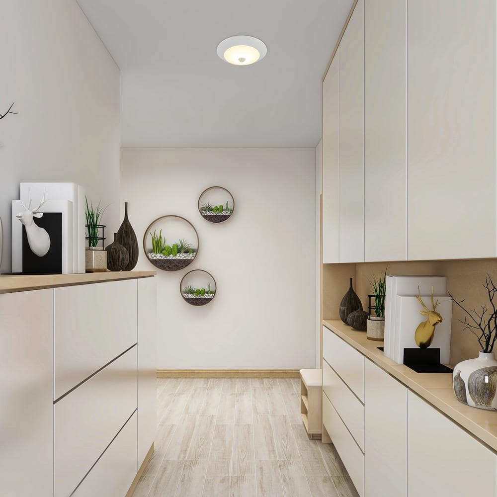 White Round LED Motion Sensor Flush Mount Ceiling Light