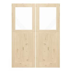 60in. x 80 in. Finished Dutch Door, Half Bore Clear Glass Split Interior Door Slab with Natural Pine Wood Color