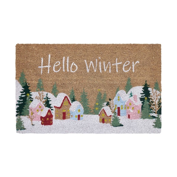 Hello Winter Houses Indoor/Outdoor Red Coir Doormat, 18 in. x 30 in.