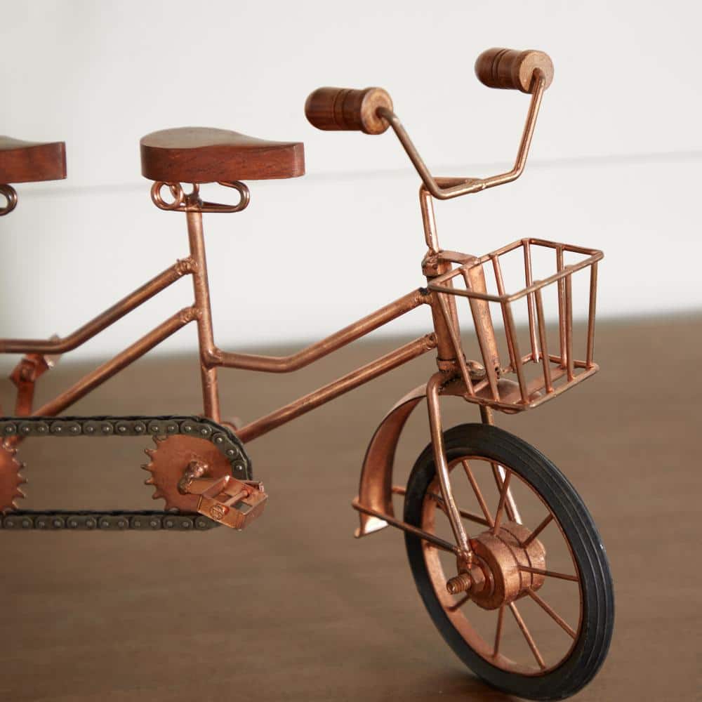 Copper and Wood Tandem Bicycle Sculpture, 21"