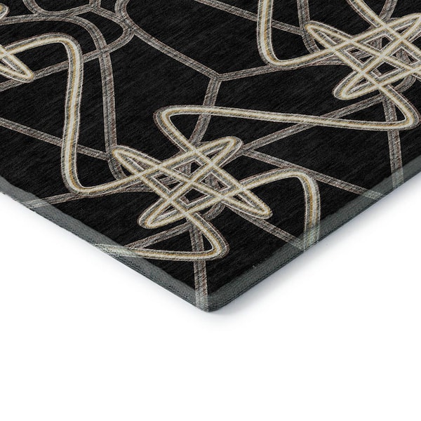 Mayfield Premium Machine Washable Abstract AMF947 Black 1 ft. 8 in. x 2 ft. 6 in. Area Rug