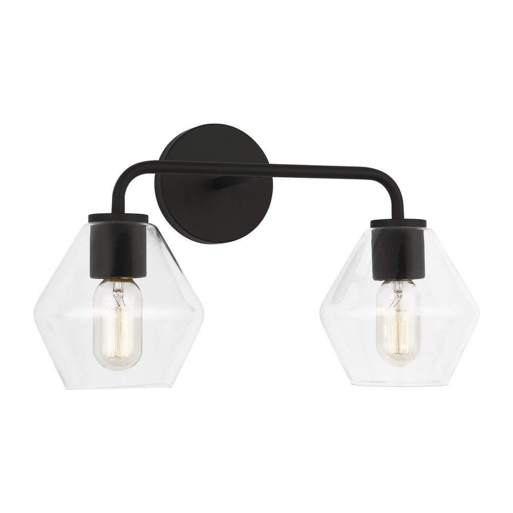 Jett 17" Black and Clear Glass 2-Light Vanity Fixture
