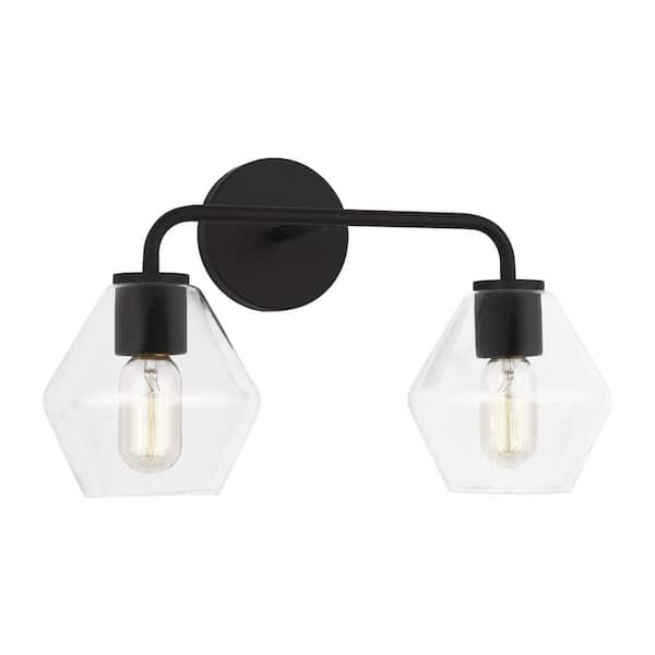 Generation Lighting - Jett 17 in. 2-Light Midnight Black Modern Transitional Dimmable Wall Bathroom Vanity Light with Clear Glass Shades