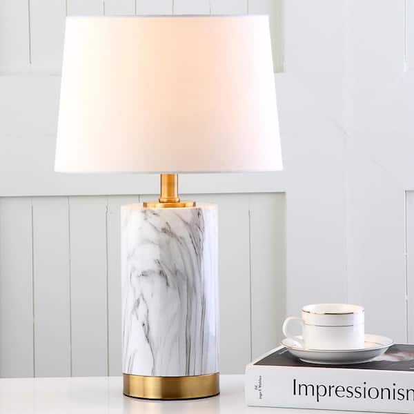 Clarabel 18.25 in. White/Black Marble Table Lamp with White Shade