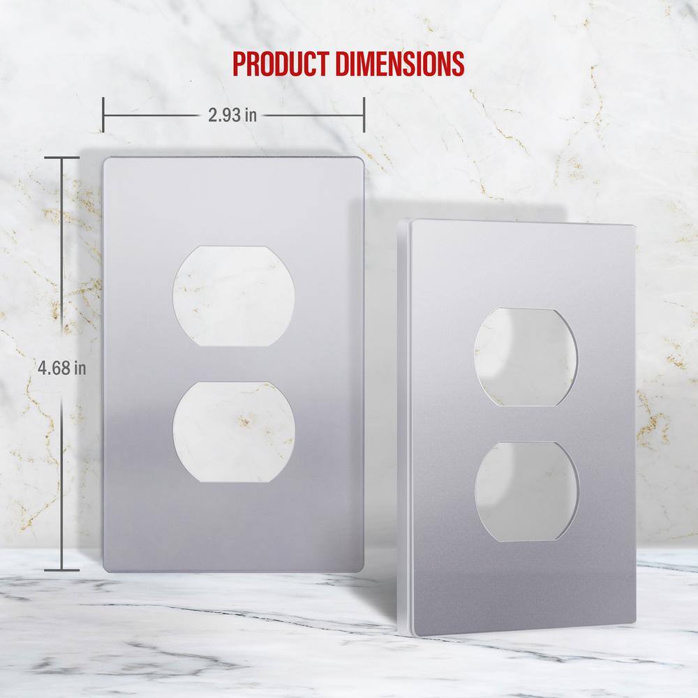 Silver Polycarbonate Screwless Duplex Outlet Wall Plate