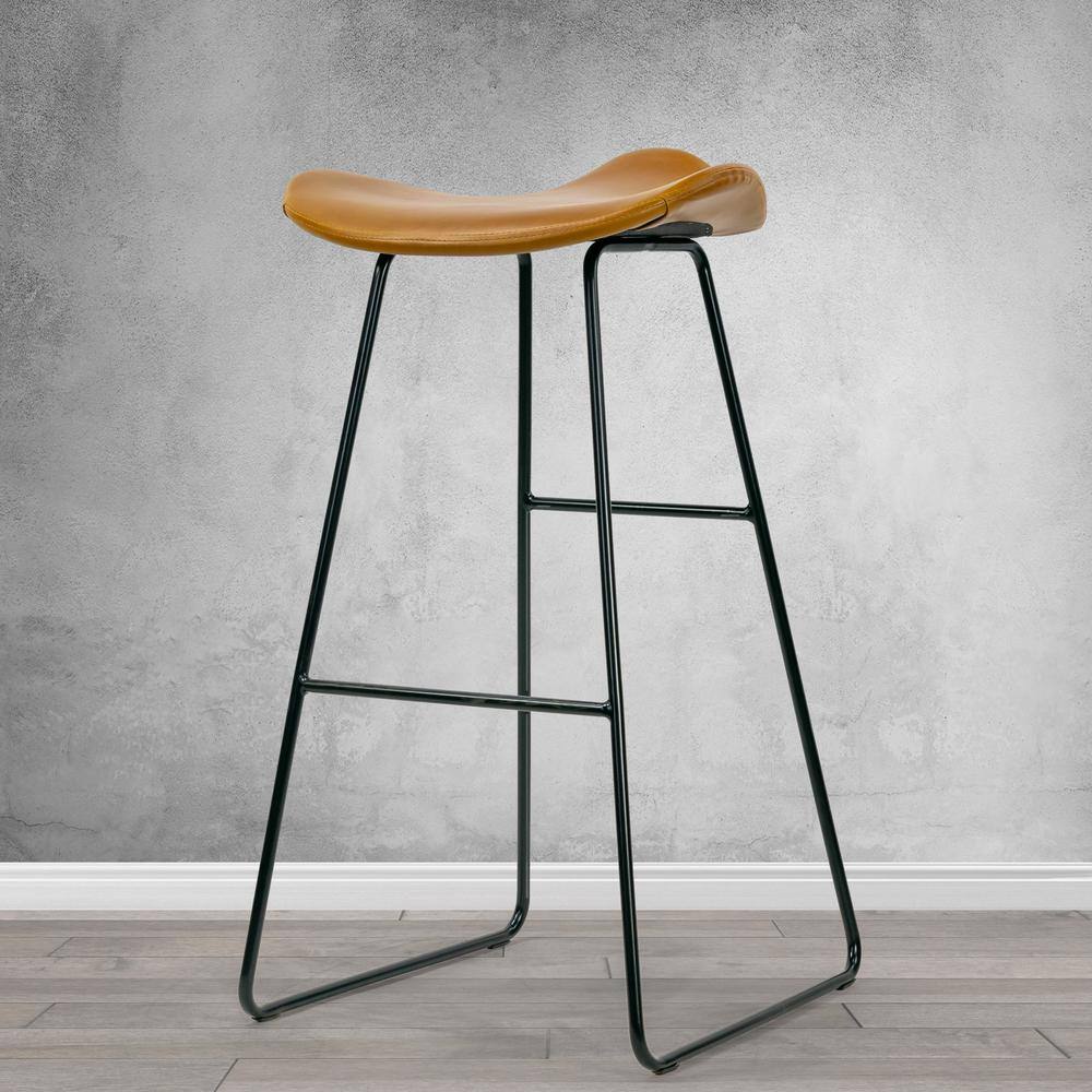 Aoi Saddle Style Backless Brown Faux Leather Bar Stools with Black Metal Legs