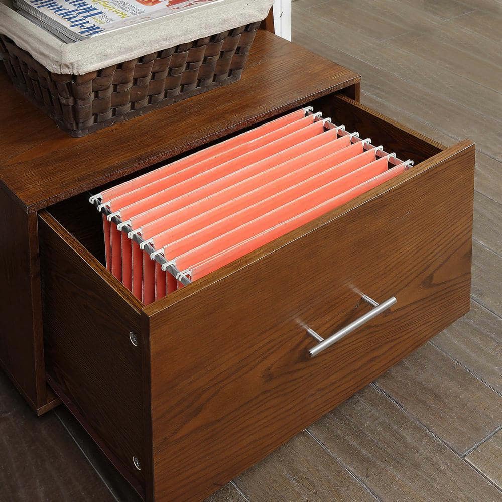 Heritage Dark Walnut Wooden Ladder Bookcase with File Storage
