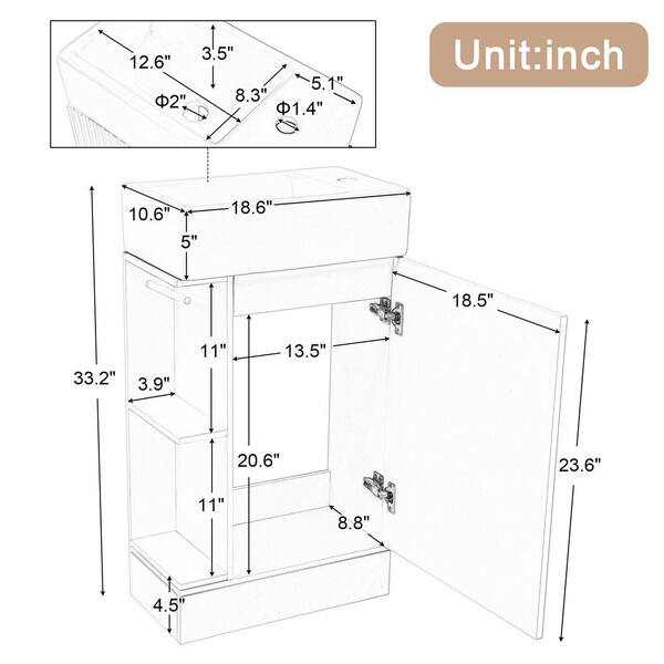 Xzkai 18.6 in. W x 10.6 in. D x 33 in. H Single Sink Bath