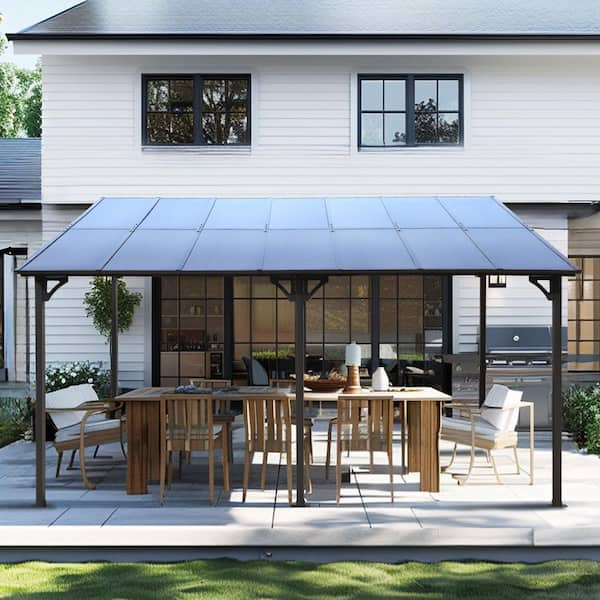 Unbranded 10 ft. x 14 ft. Grey Slant Leg Pop-Up Canopy, Outdoor Pergola Gazebo, Wall-Mounted Lean to Metal Awning Gazebo with Roof