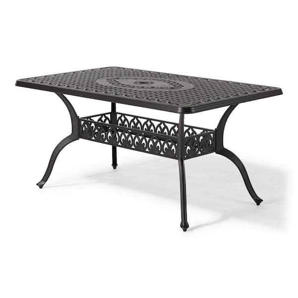 Unbranded Dark Brown Rectangle Metal Patio Outdoor Dining Table with Umbrella Hole