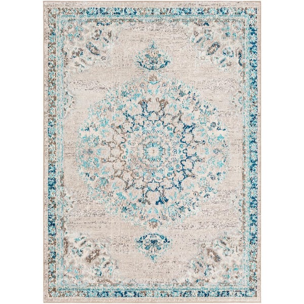 Artistic Weavers Lisbon Light Gray/Teal 5 ft. 3 in. x 7 ft. 3 in. Oriental Area Rug