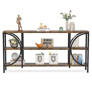 Catalin 70.86 in. Rustic Brown Standard Rectangle Wood Sofa Console Table with 3-Tier Storage Shelves