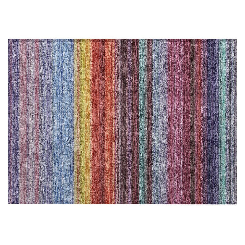 Lavender Multicolor Striped Synthetic Indoor Outdoor Rug