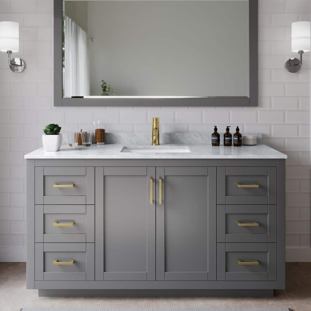 Miranda 60 in. W Single Bath Vanity in Dark Gray with Marble Vanity Top in White Carrara with White Basin and Mirror price history on PriceWatchPro