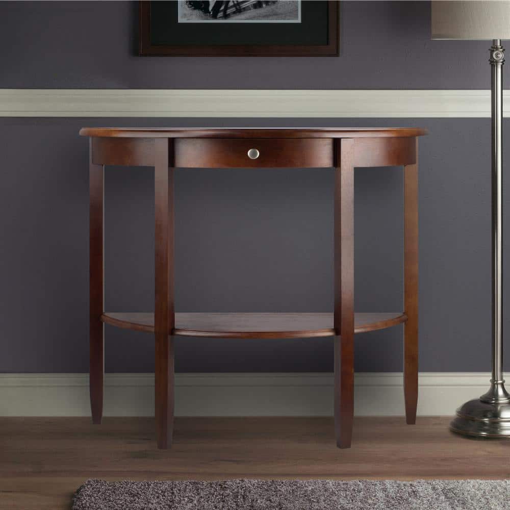 Transitional Demilune Walnut Console Table with Storage