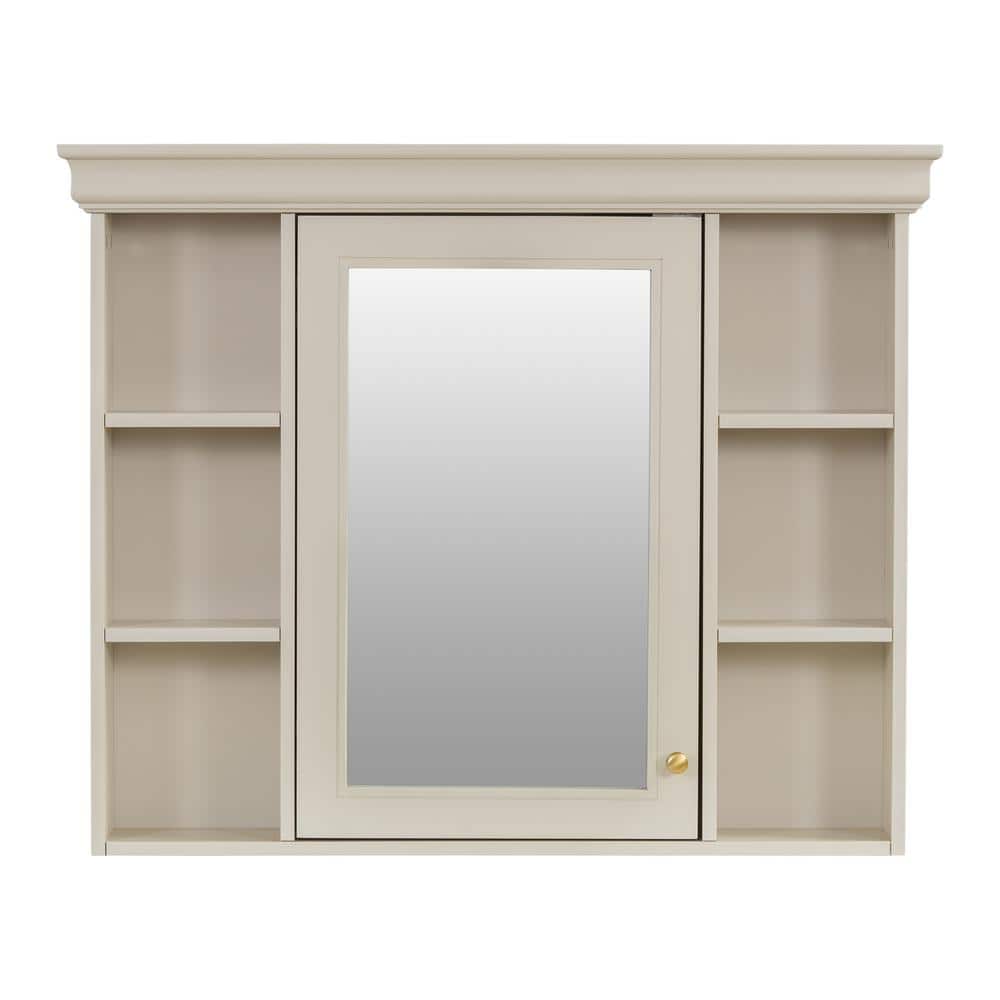 Beige 35 in. W x 28 in. H Rectangular Bathroom Medicine Cabinet with Mirror