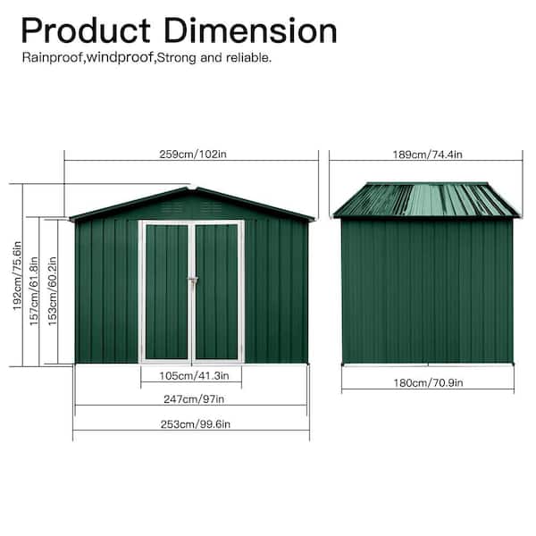 8 ft. W x 6 ft. D Metal Shed with Double Door (48 sq. ft. )
