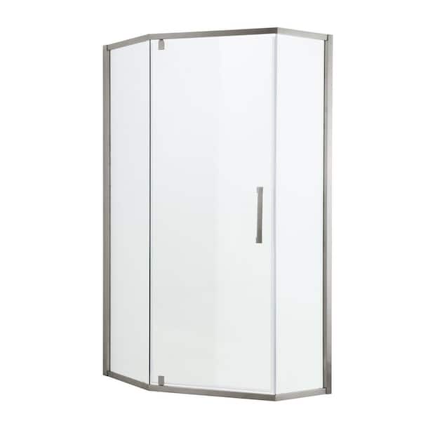 34-1/8 in. W x 72 in. H Neo-Angle Semi-Frameless Hinged Corner Shower Enclosure in Brushed Nickel Finish