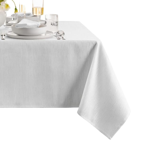 Threadmade Home Continental Solid Texture Water Resistant Tablecloth, White - 52"W x 70"L