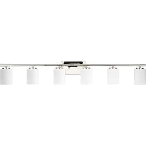 Replay Collection 48 in. 6-Light Polished Nickel Vanity Light Etched White Glass Modern Bath Light