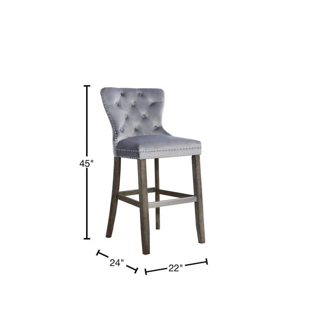Rustic Gray Velvet 24" Bar Stools with Chrome Details (Set of 2)