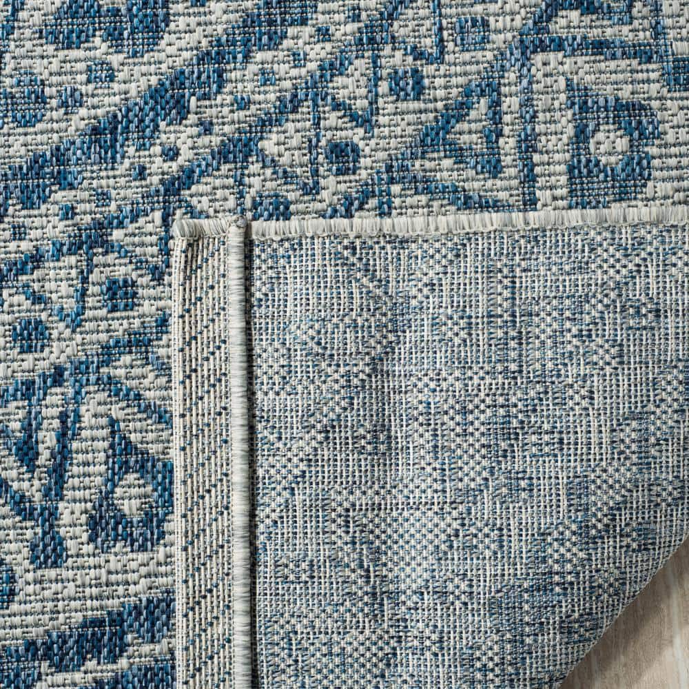 Light Grey and Blue Synthetic Square Indoor/Outdoor Area Rug