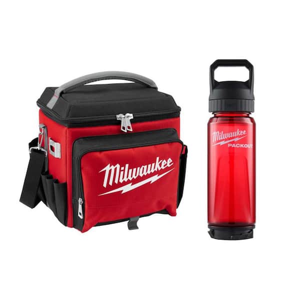 21 qt. Soft Sided Jobsite Lunch Cooler with PACKOUT 34 Oz. Black Plastic Bottle with Chug Lid