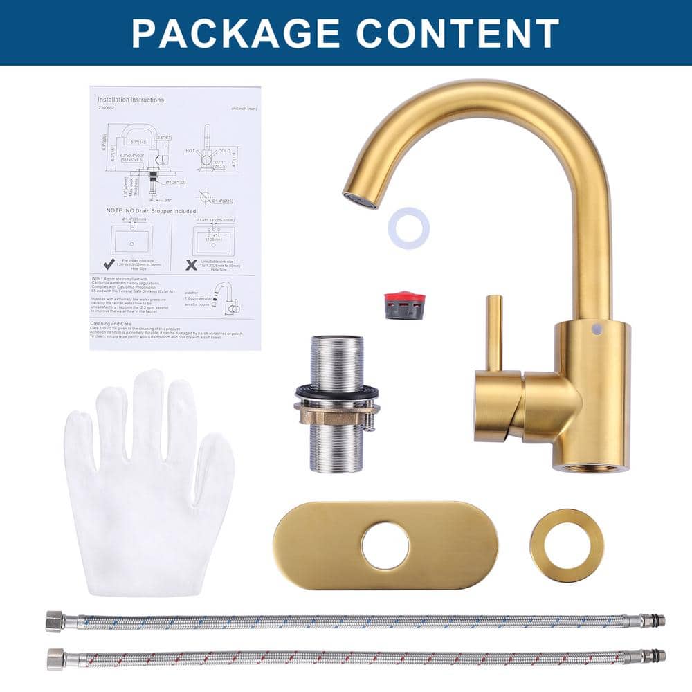 Brushed Gold Stainless Steel Single Handle Bar Faucet