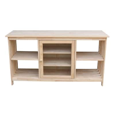 56 in. Unfinished Wood TV Stand Fits TVs Up to 60 in. with Storage Doors