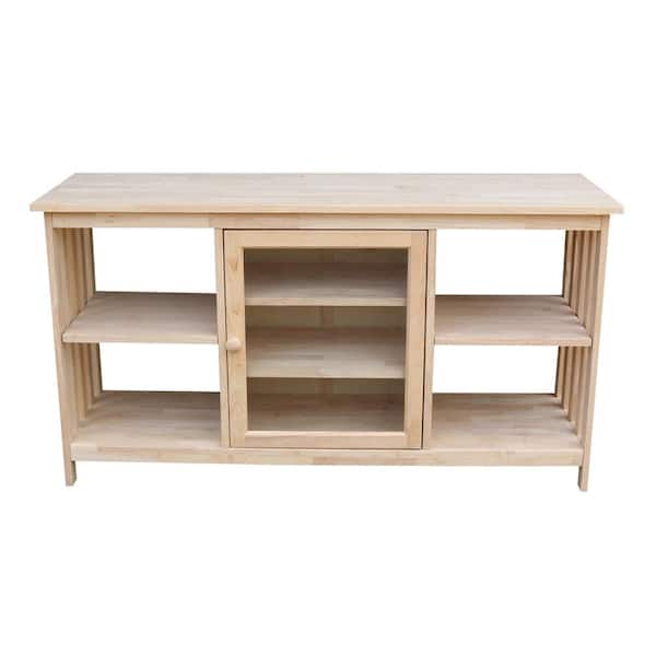 International Concepts 56 in. Unfinished Wood TV Stand Fits TVs Up to 60 in. with Storage Doors