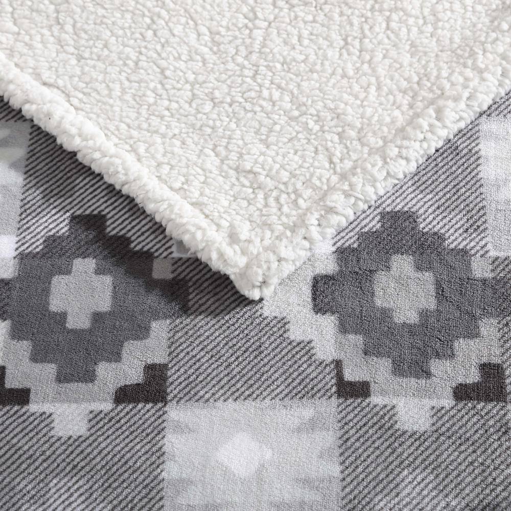 Ultra Soft Reversible Grey Fleece Sherpa Throw Blanket